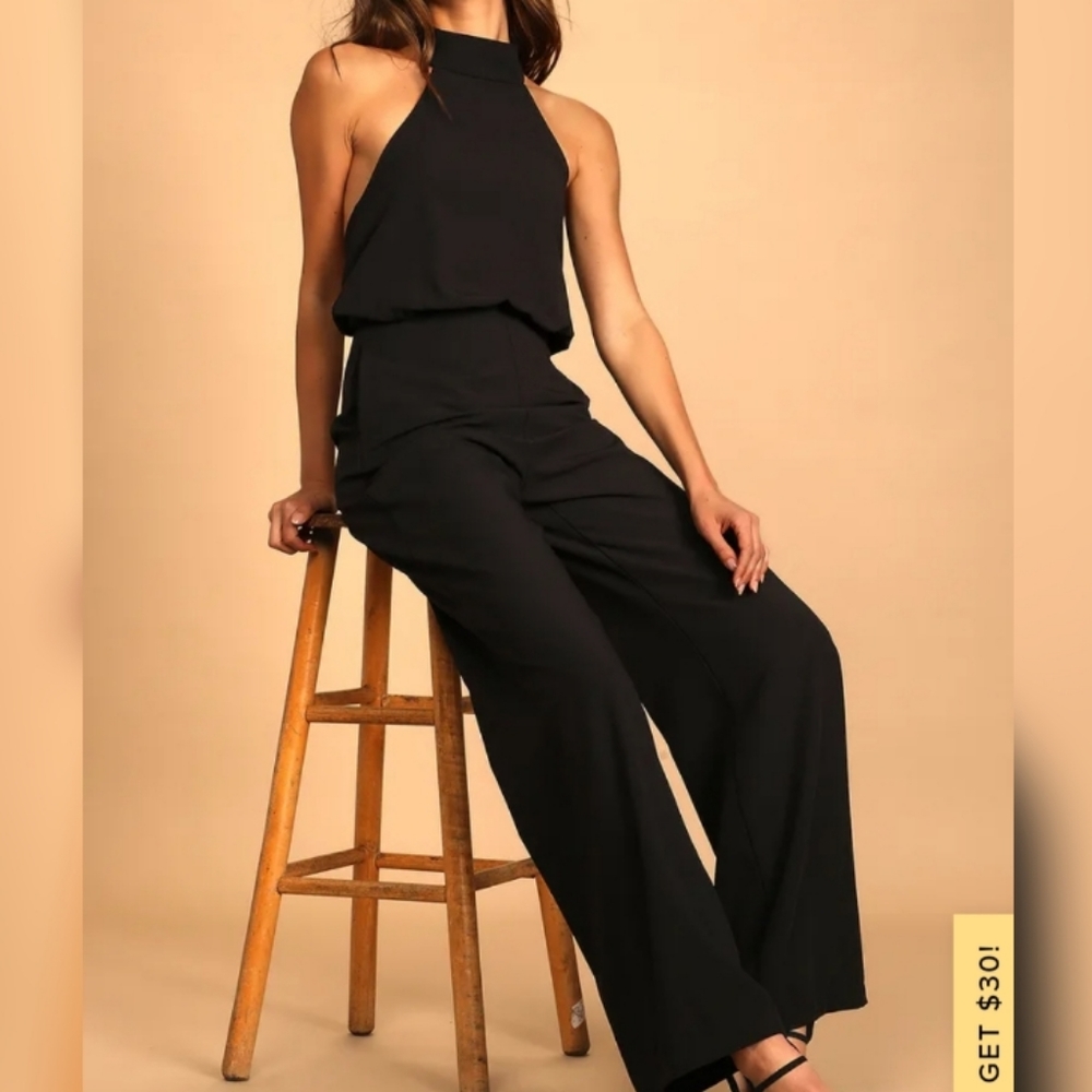Lulu's Moment for Life Black Halter Jumpsuit Black Women's sz Small